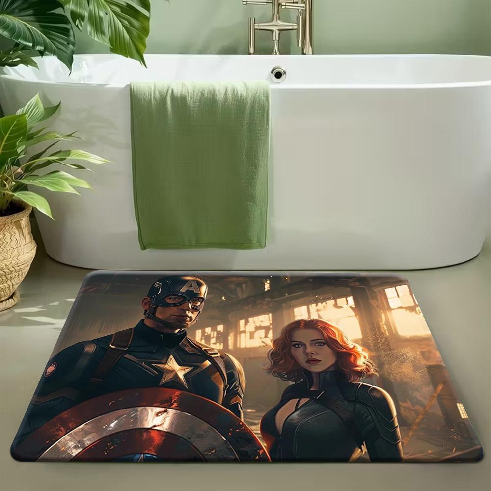 1 vnt. Marvel tematikos spausdintas durų kilimėlis, flanelinis stačiakampis kilimas, tinkantis skalbti mašinoje, dekoratyvinis durų kilimėlis, virtuvės kilimėlis, lauko kilimėlis, W