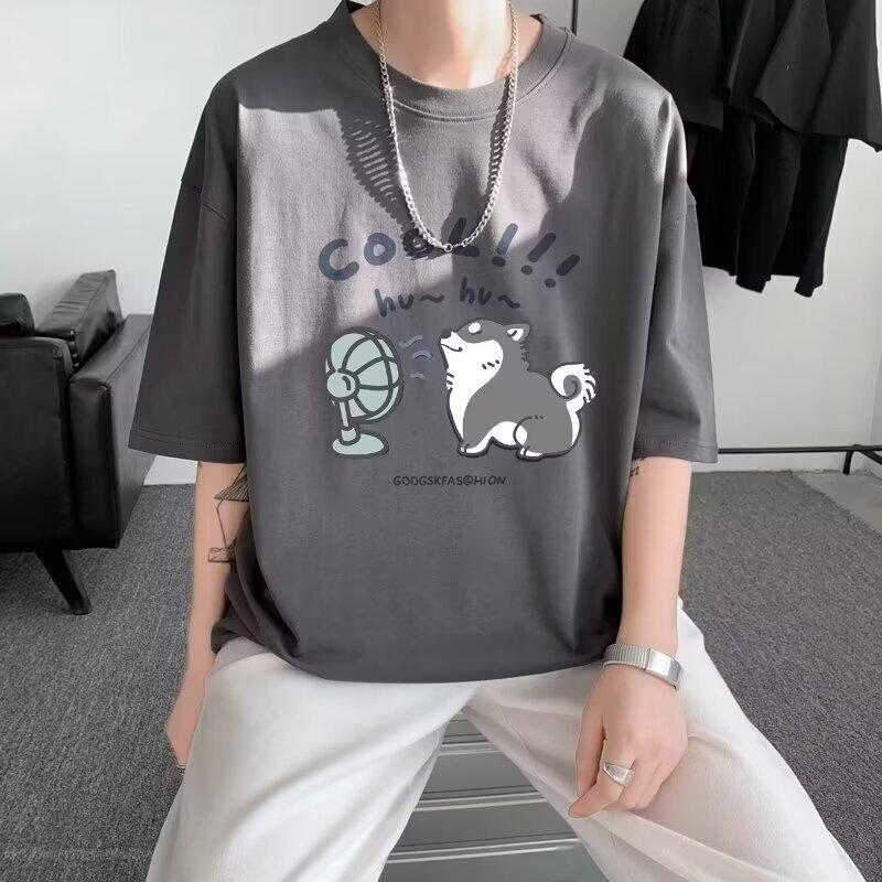 Camiseta de manga corta con cuello redondo y estampado de letras de moda para hombre para verano, top informal holgado