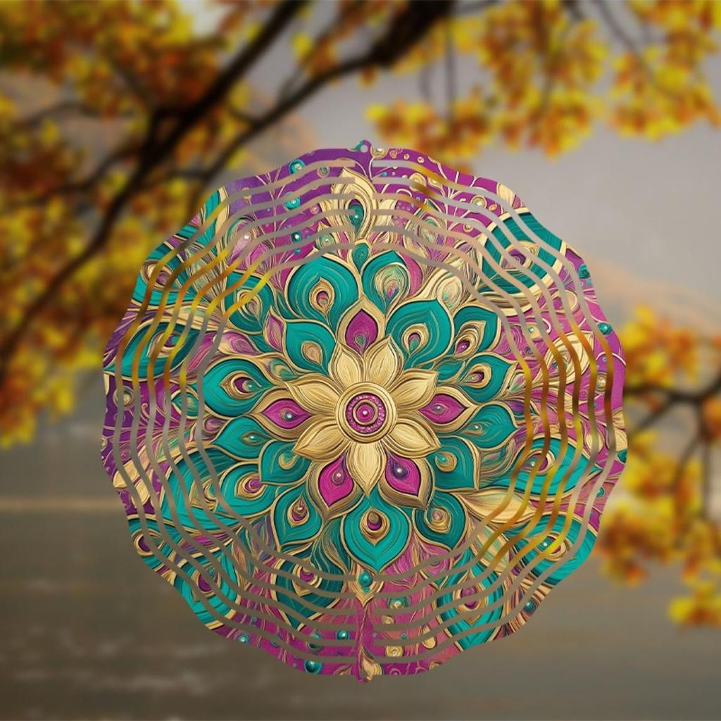 10-calowy metalowy wiszący wiatraczek z motywem pawia, obracający się o 360 stopni, do dekoracji ogrodu, patio, trawnika, prezent dla rodziny i przyjaciół