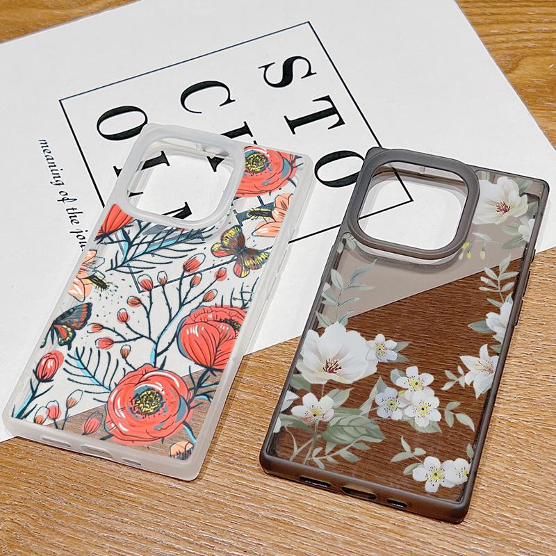 Moteblomstertrykk slankt mykt deksel til iPhone 16 Pro Max 15 Plus 14 13 Pro 12 11 Klar TPU støtsikkert silikongjennomsiktig telefondeksel