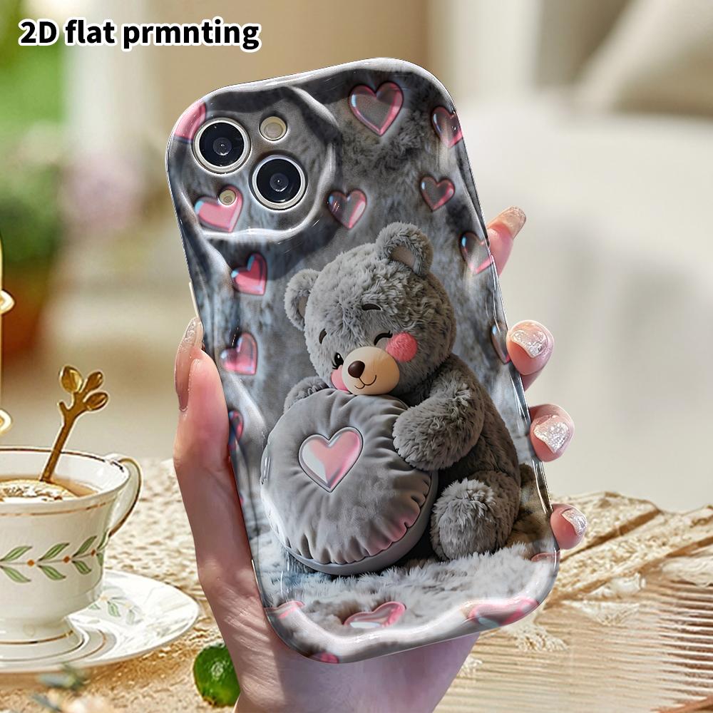 Phone Case: 2D Flat, Suitable for iPhone 18 17 16 15 14 13 12 Pro, Protective Case, Phone Decoration, Hugging Little Bear, Halloween and Christmas Gif