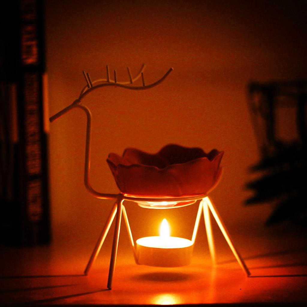 Little Deer Iron Art Oil Burner Wax Melting Ceramic Candlestick Sesame Oil Heater Spa Yoga Room Meditation Home Decoration