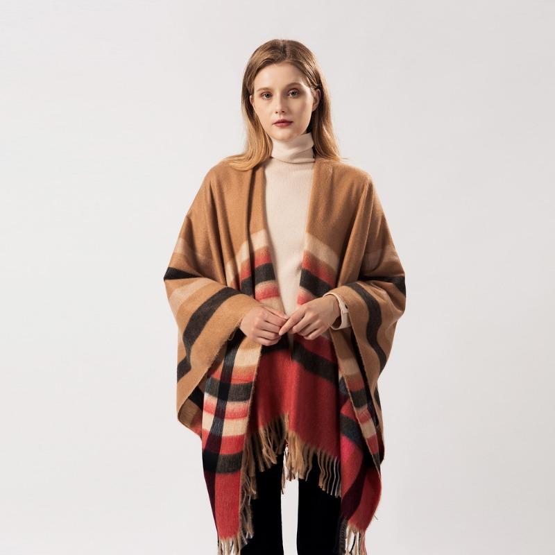 Women S Plaid Tassel Scarf Warm Dual Use Shawl European Fashion
