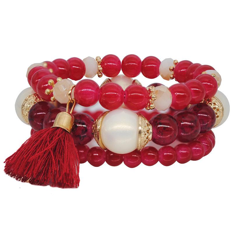 Bracelet Perlé Multicouche, Bracelet Polyvalent Personnalisé à Pompon en Résine, Bijoux Bohémiens Génération