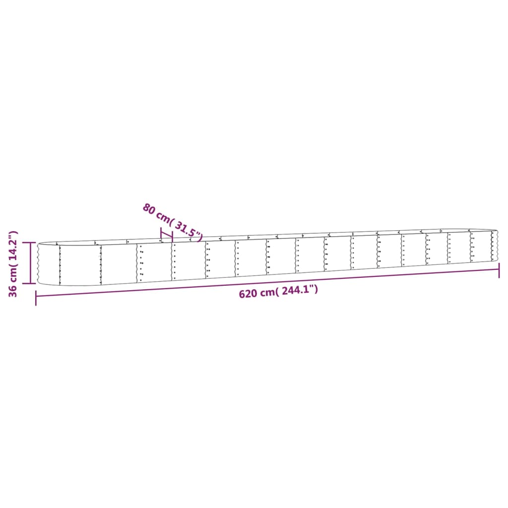 Raised Garden Bed Galvanized Steel 620 X 80 X 36 Cm Green