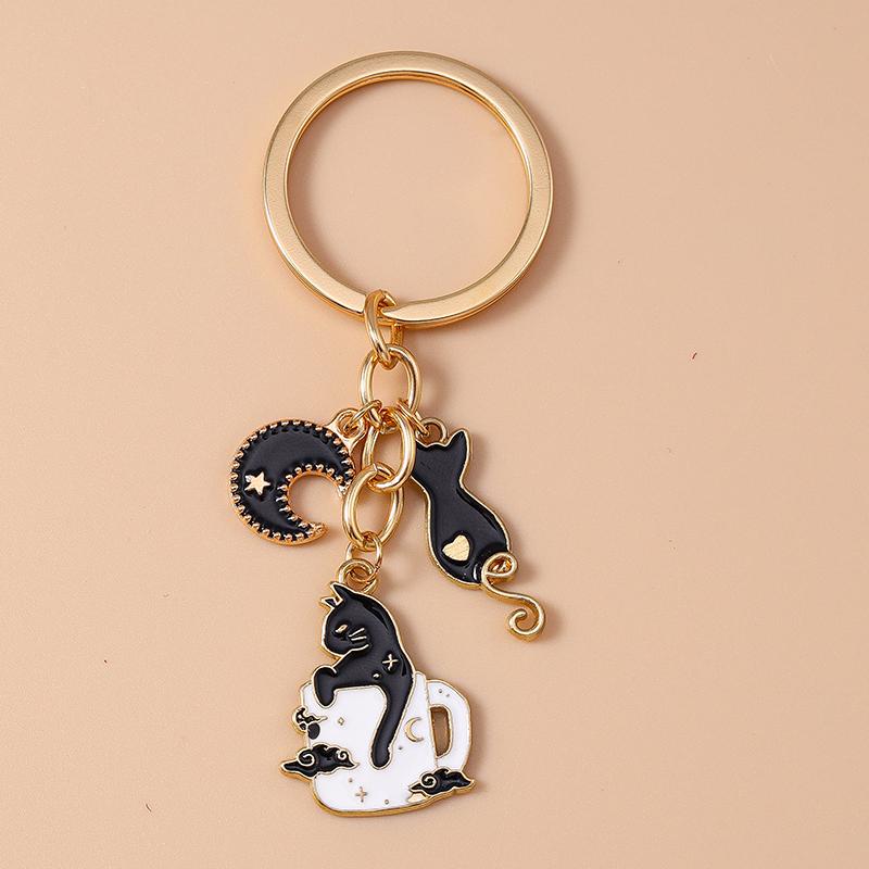 Lovely Enamel Cartoon Cat Keychain Animal Key Ring Pendants for Women Girls Handbag Decor DIY Jewelry Accessories Gifts