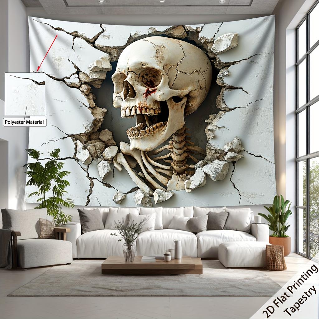 Halloween Wandbruch Blut Schädel Wandteppich Retro Gespaltene Wand Halbkörper Skelett Wandtuch Party Dekoration