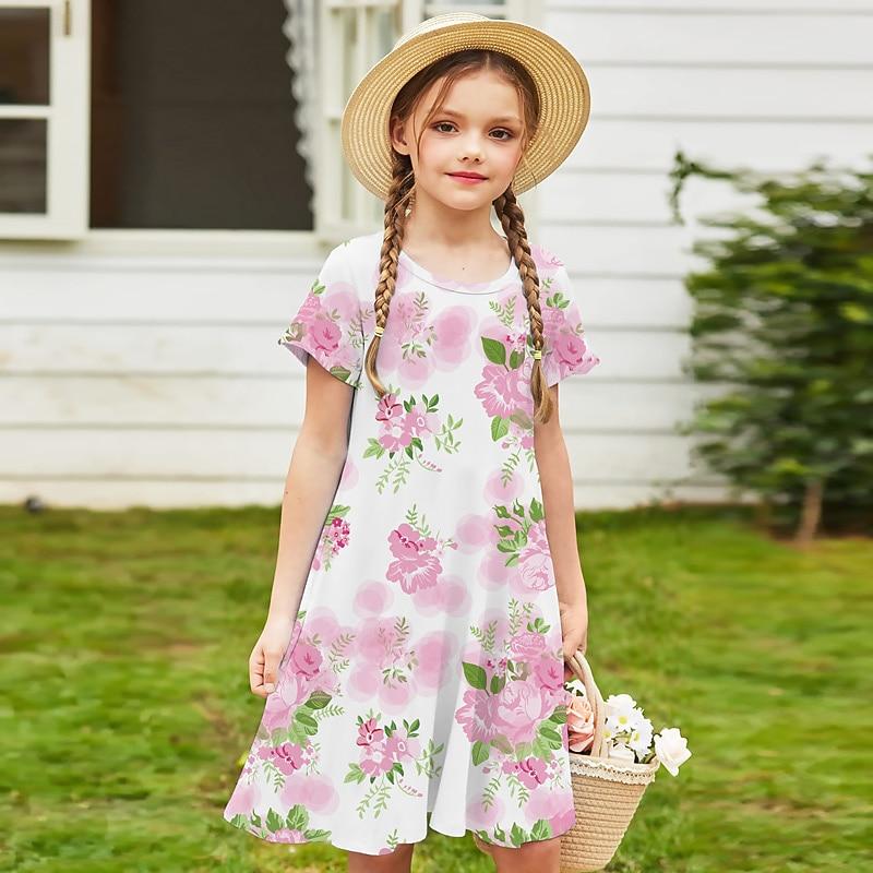 Children's Fashion Summer Casual Dresses Girls Party Dress Summer Kids Princess Beach Outfit Casual Nightgown