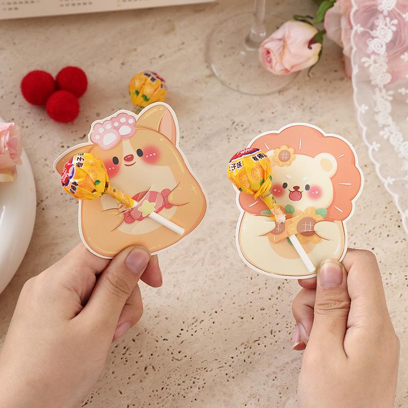 5 Sheets Cartoon Bear Lollipop Cards Multi Bear Heart Paper Cards For Wedding Valentines Day Candy Wrapping Decor Supplies