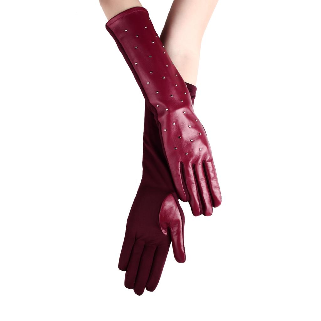 ELLE Leather Gloves Sheepskin Long Style