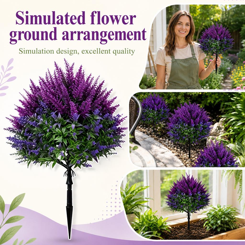 Pianta di Lavanda Artificiale 50cm Decorazione Giardino Esterno Arbusto Fiore Finto Realistico con Palo per Terreno Cortile Patio Portico Paesaggistica