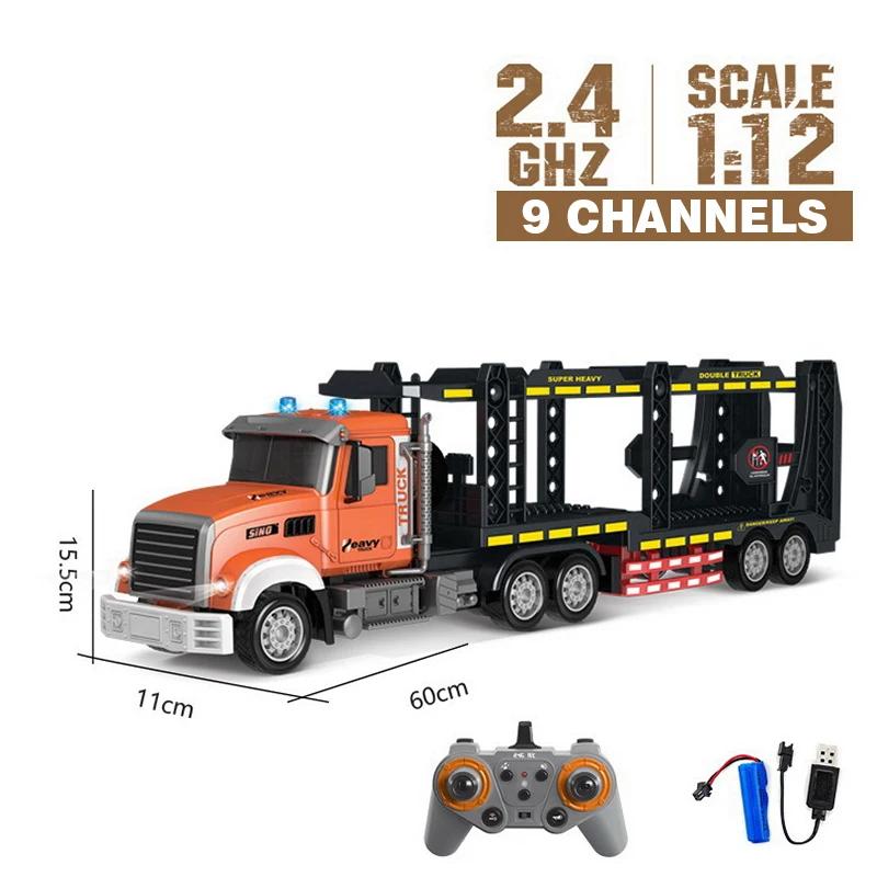 1/12 1/24 2.4G Rc Container Trailer Truck Music Lights 6/9Ch Remote Control Double-Layer Transport Vehicle Kids Toy Sets Model Car