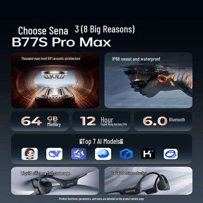 Saina IP68 Waterproof Bone Conduction AI Translator Sports Headset