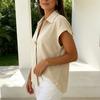 Women V Neck Button Down Shirt Short Sleeve Casual Blouse Lightweight Relaxed Fit Summer Top