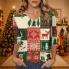 Women's Christmas Print V-Neck Three-Quarter Sleeve Loose Fit Casual Shirt