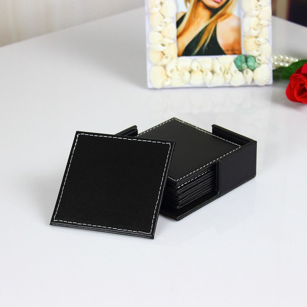 6Pcs Heat-resistant Leather Coaster Business Round/Square Drink Mat  Afternoon Tea Mug