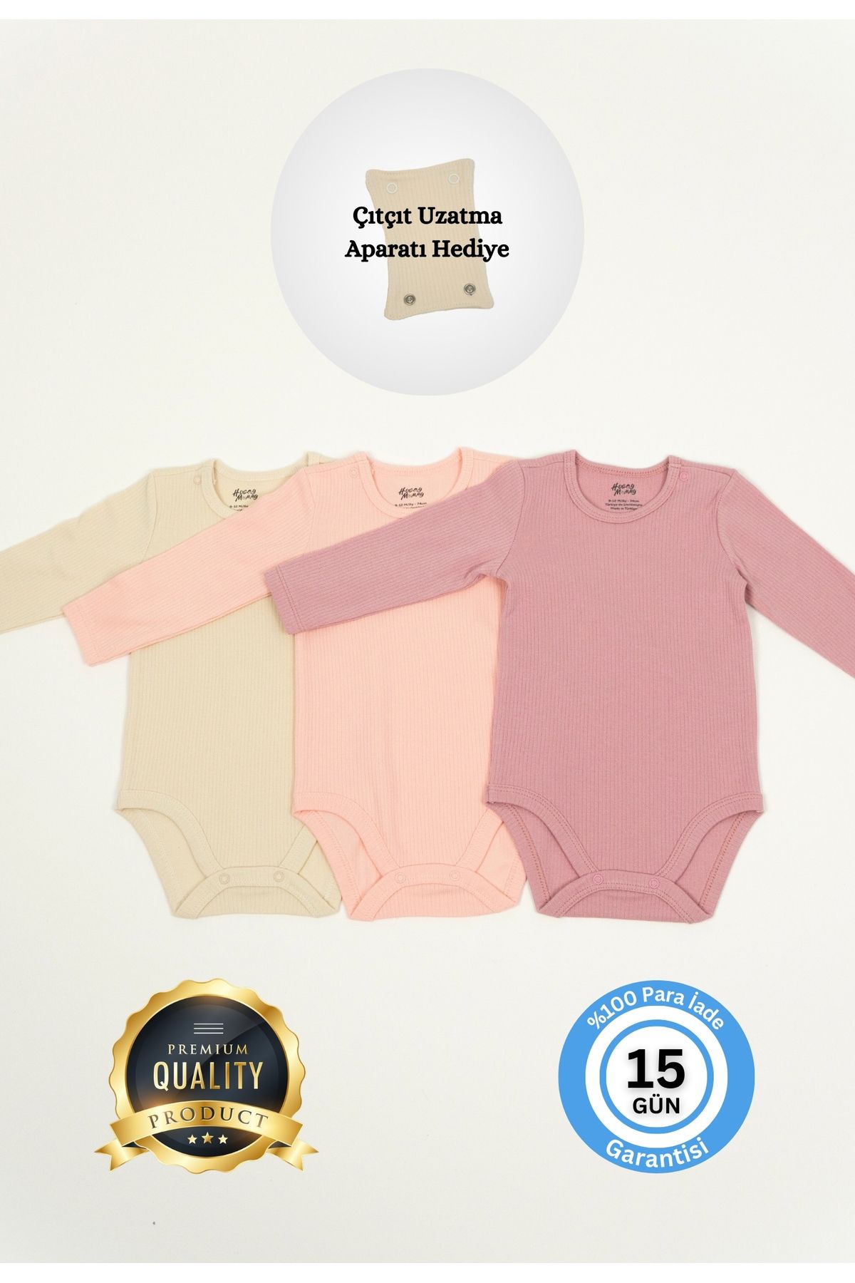 

Huggy Mommy Premium Ribbed Fabric 100% Organic Cotton Unisex Baby Bodysuit – Sleeveless Onesie 3-Piece Set with Snap Extender 0-3 Months