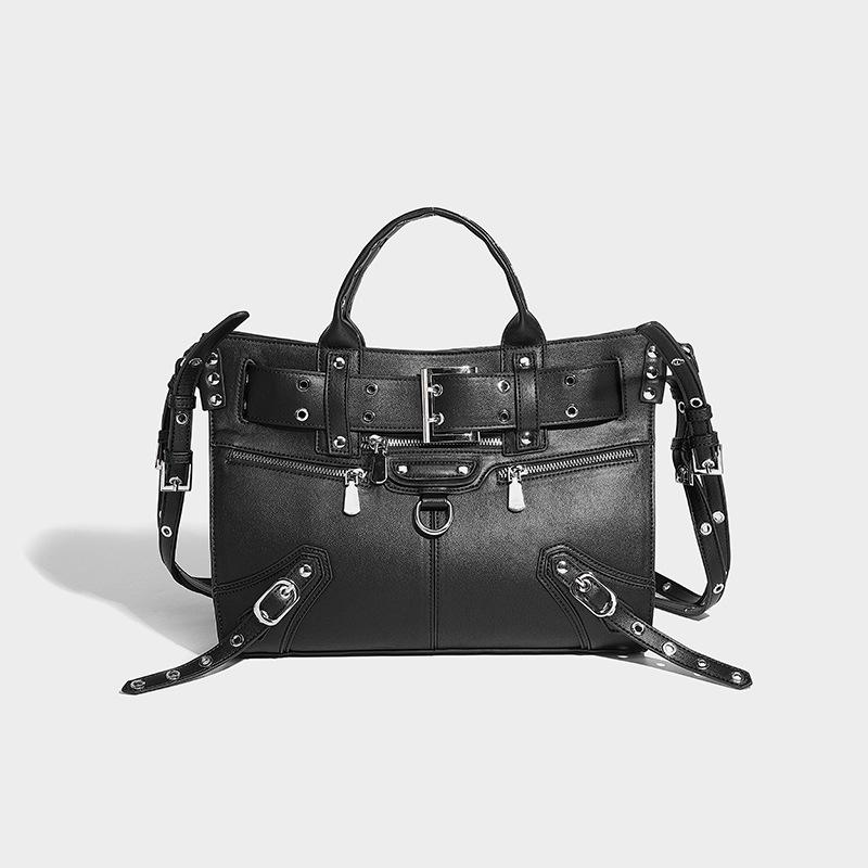 Leather PU Women's Motorcycle Bag Large Capacity Rivet Tote Fashionable Crossbody Bag High-quality Design Heavy Industry