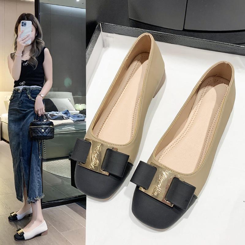 Coarse Heel Single Shoes Women's Spring and Autumn New Temperament Color Matching Light Mouth Medium Heel High Heels