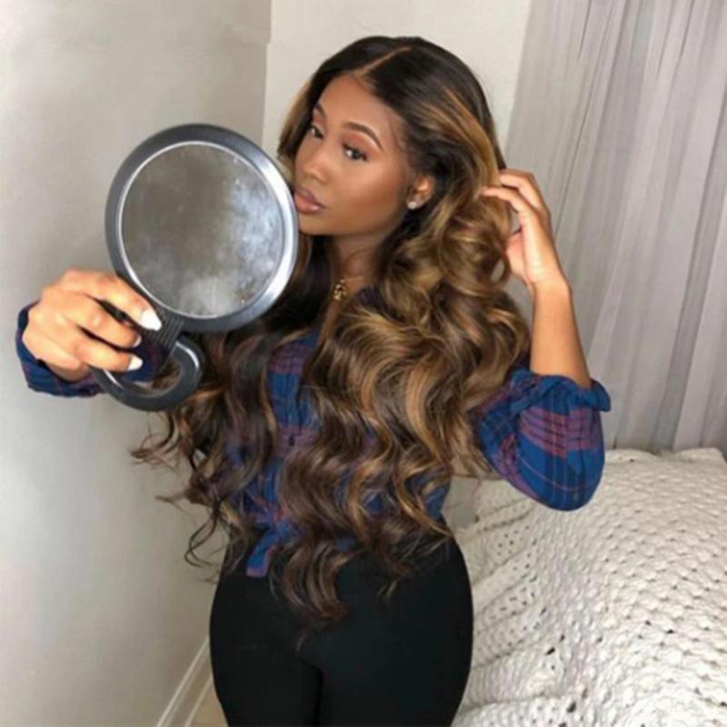 European American Wig Dyed Gradient Gold Long Curly Hair High-temperature Silk Synthetic Headband
