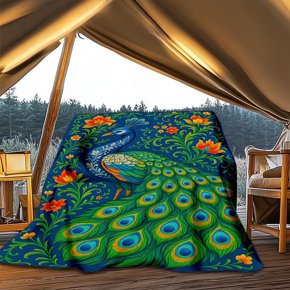 Peacock Feather Outdoor Blanket, Soft And Comfortable Blanket, Casual Warm Outdoor Blanket, Camping Travel Blanket, Good Birthday Gift 1164