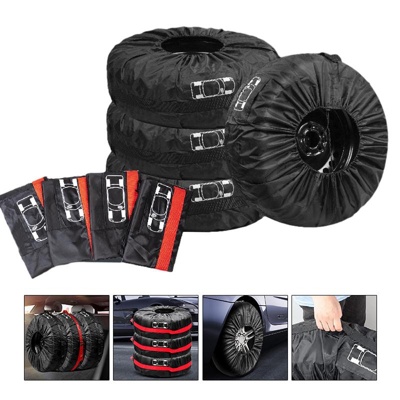 4Pcs Universal Car Spare Tire Cover Polyester Waterproof Durable Tire Storage Bags Vehicle Wheel Protector Tyre Accessories