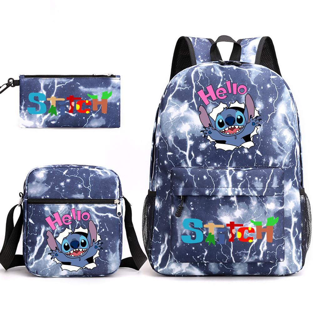 Interstellar Baby Stitch Three-Piece School Bag Cartoon Peripheral Printed Polyester Backpack Student School Bag Leisure Bag
