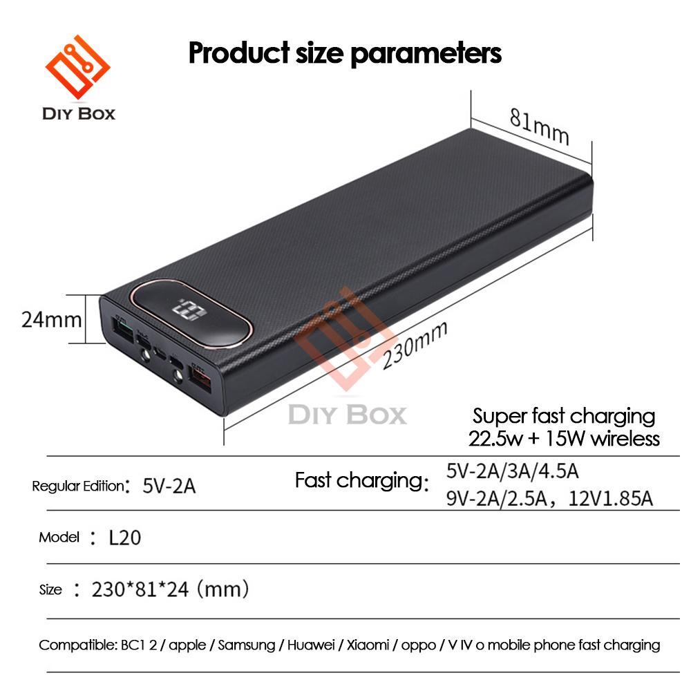 Abnehmbares USB 10*18650 Power Bank Case 22,5 W 15 W Handy-Schnellladegerät Aufbewahrung DIY 18650 Batteriehalter Ladebox