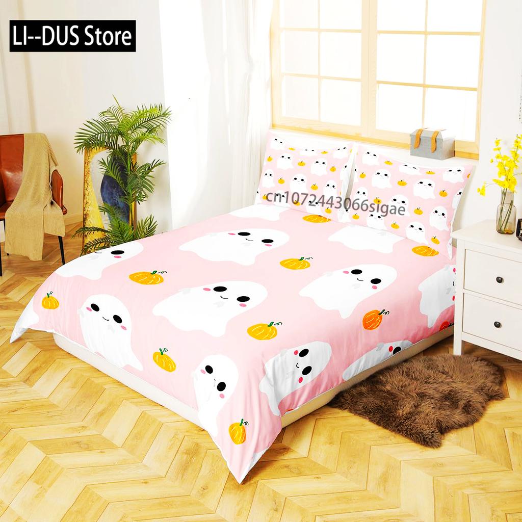 Cute Halloween Bedding Pillowcase, Ghost Pumpkin Duvet Cover Set Dorm Bedding, Halloween Decor, Nursery Toddler Bedding Set