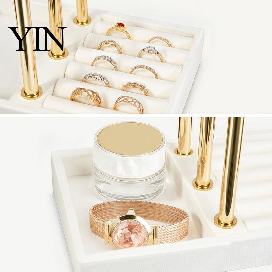 Tiered Jewelry Organizer 3 Tier Velvet Organizer, T-shaped Holder for Bracelet, Necklaces Rings, & Earrings, Stand with Storage Tray Display Rack