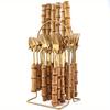 24Pcs Creative Dinnerware Sets Bamboo Handle Stainless Steel Flatware Set Knife Fork Spoon Tableware Set Luxury Cutlery Rack