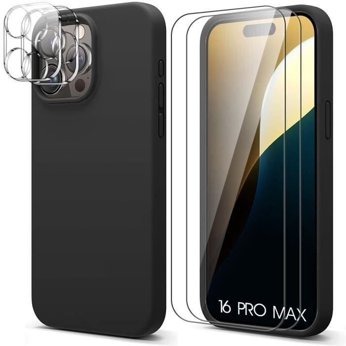 Coque de protection - Silicone - pour iPhone 16 Pro Max - Noir - 2 Verres Trempés - Antidérapante