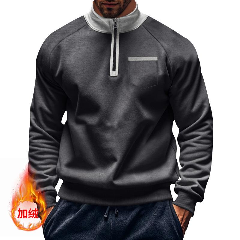 Herbst/Winter Stehkragen Pullover Halbreißverschluss Herren Sport Thermo Fleecegefüttertes Sweatshirt