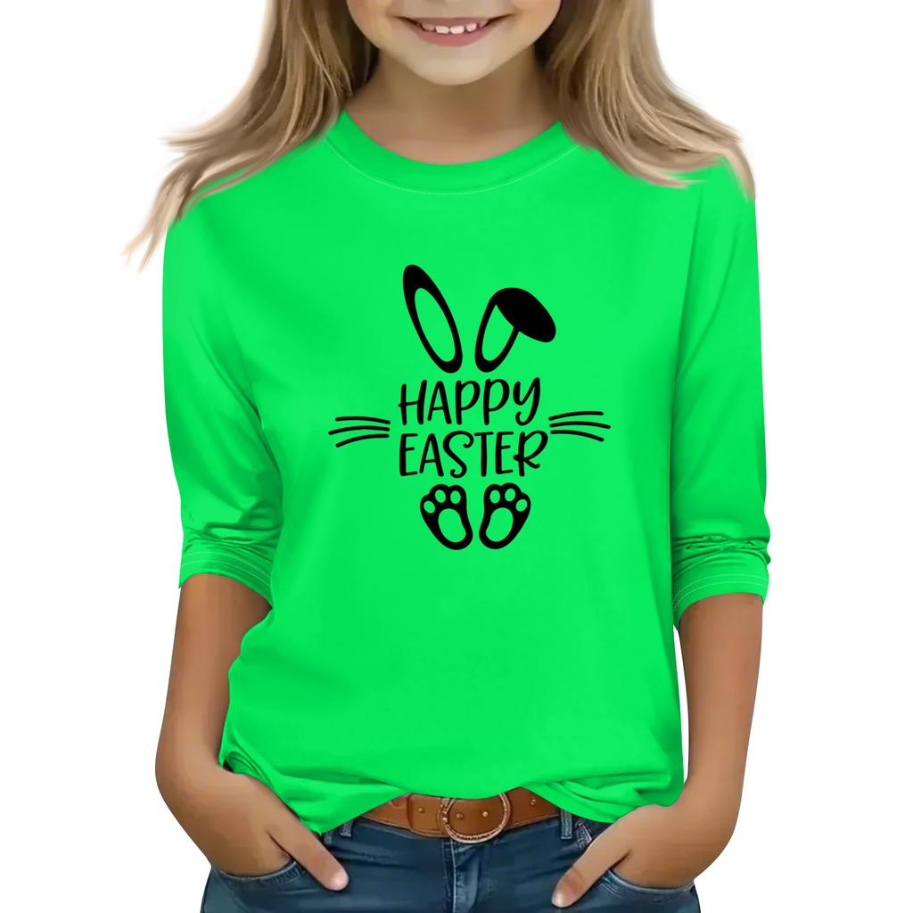 Çocuk 3/4 Kol Üstler Günlük Baskılı Tişört Yuvarlak Yaka Kazak Bluz