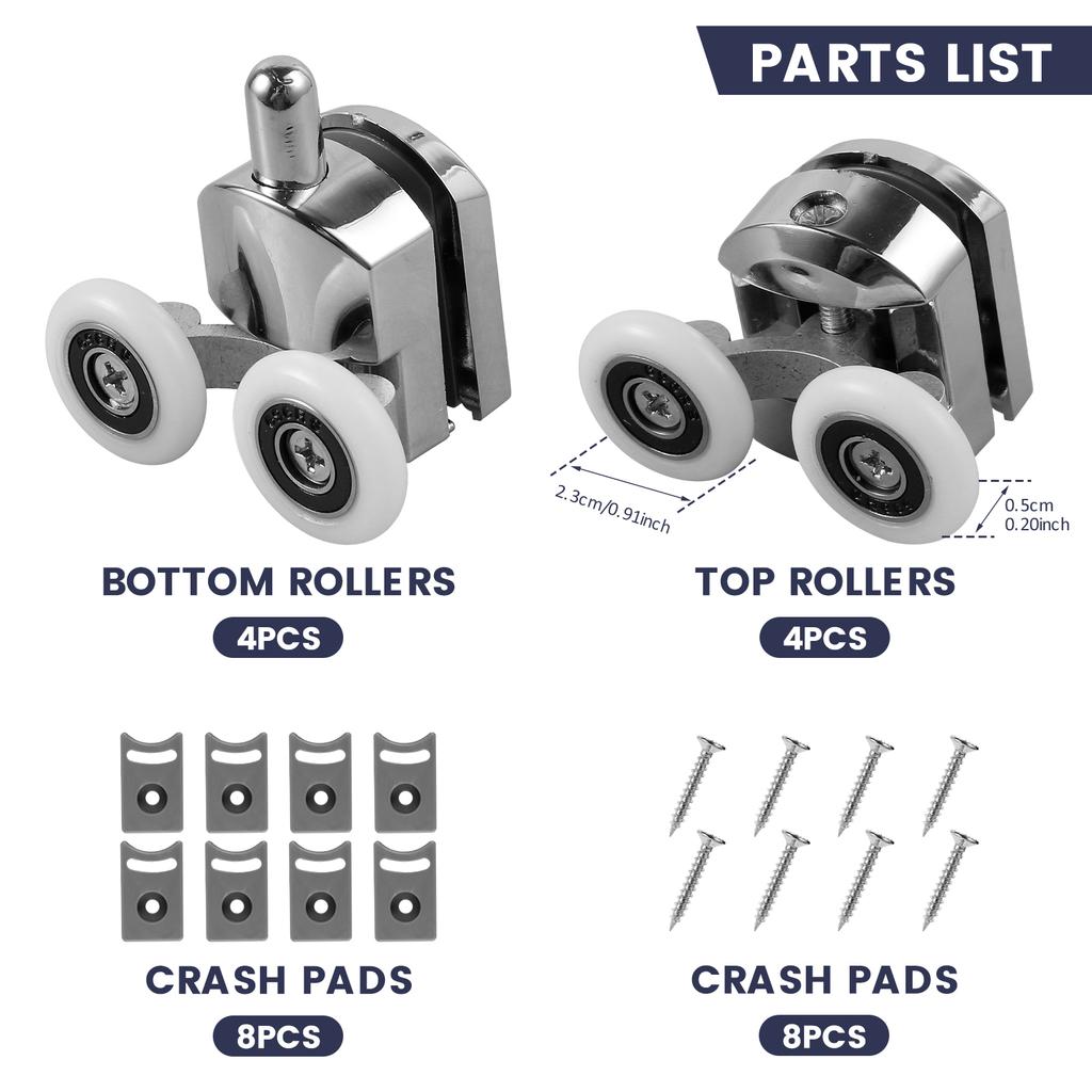 8Pcs 23mm Aluminum Alloy Top Shower Door Rollers Pulley Bathroom Sliding Glass Door Wheels Sliding Door Wheels Rollers Bathroom