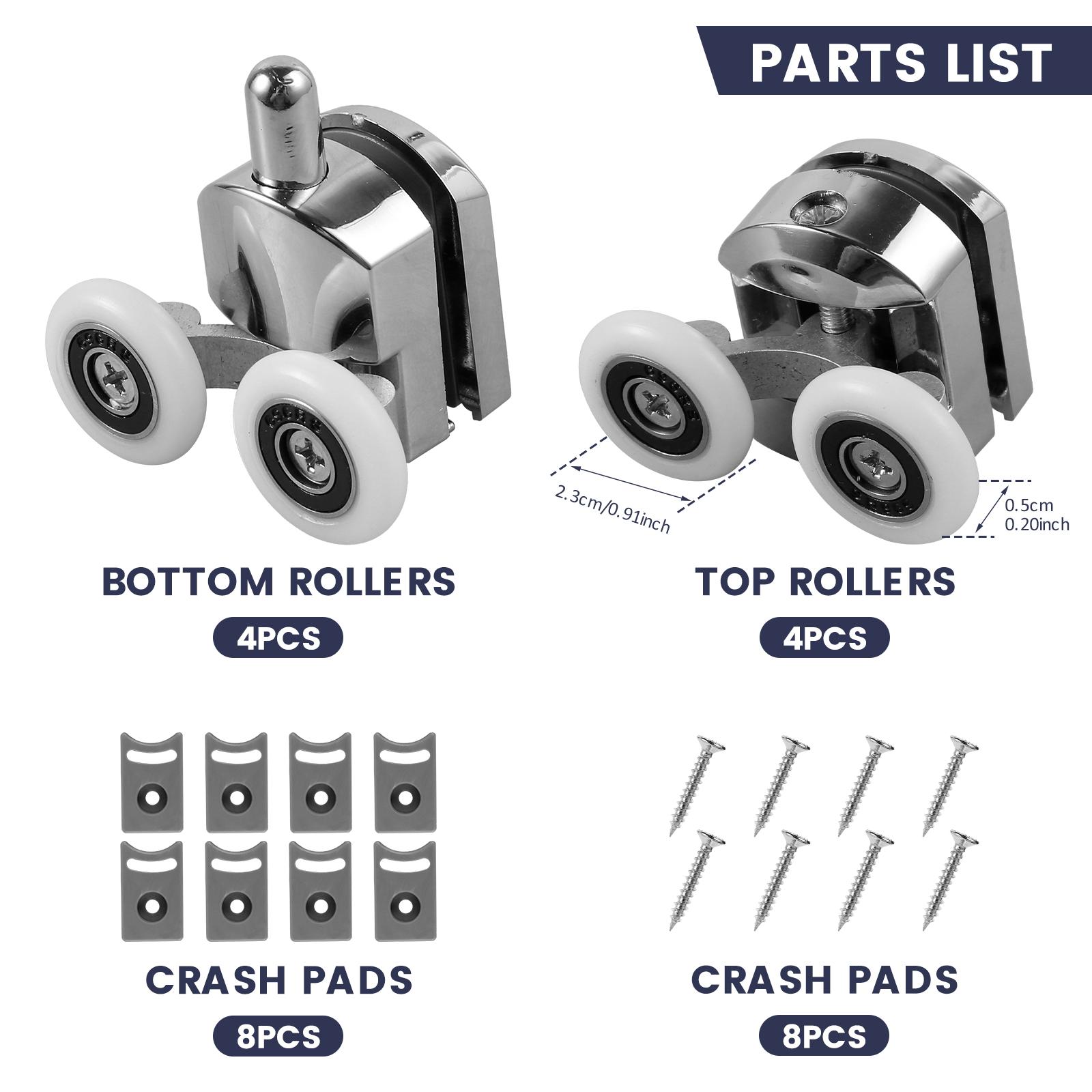 

8Pcs 23mm Aluminum Alloy Top Shower Door Rollers Pulley Bathroom Sliding Glass Door Wheels Sliding Door Wheels Rollers Bathroom 8pcs&12mm