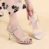 Fashion Women High Heel Crystal Sandals Ankle Buckle Rhinestones 2024 Summer Fashion Elegant Gold Thin Heel Fairy Style Shoes