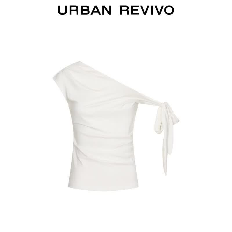 UR2026 Women's Oblique Shoulder Pleated T-Shirt