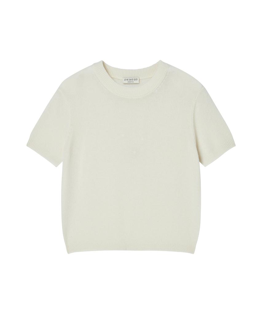 JE NE SAIS QUOI Sheer Cashmere Blended Crew Neck Short Sleeve Knit_Off-White