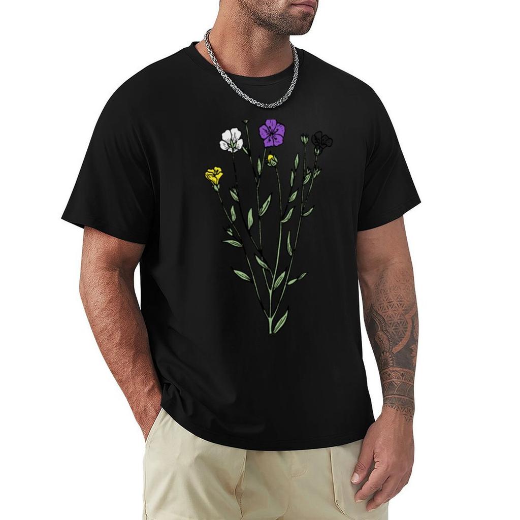 Subtle Nonbinary Pride Flax Sprig Classic TShirt Festival Casual Short Sleeve