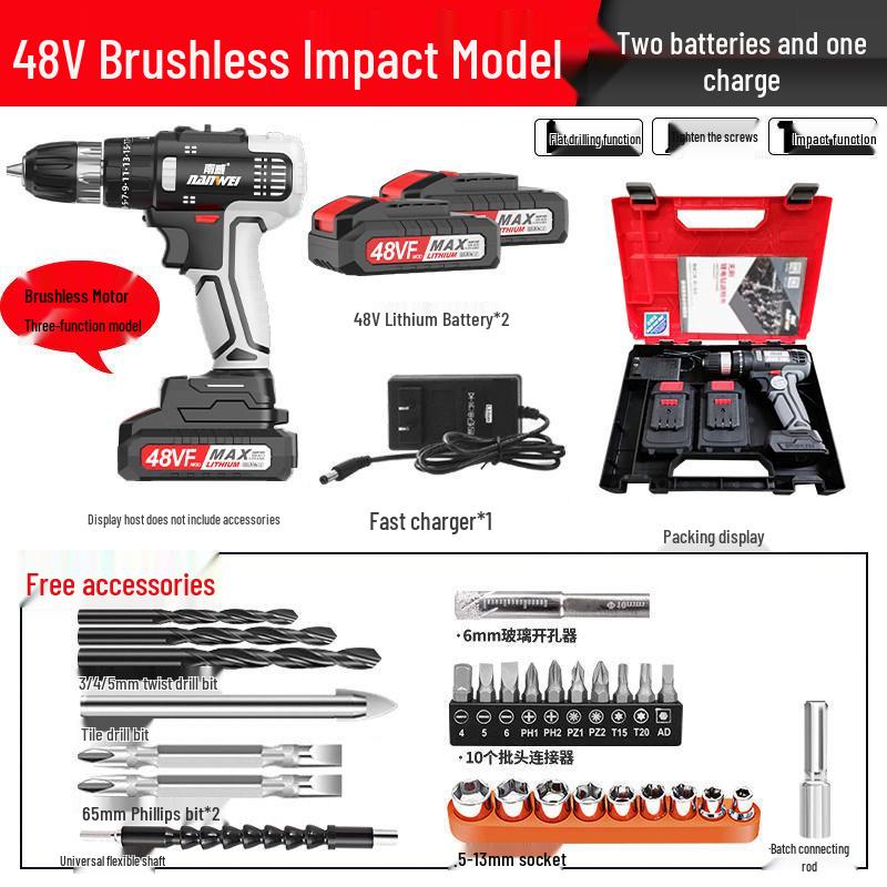 Nanwei Cordless Brushless Impact Hand Drill with Lithium Battery