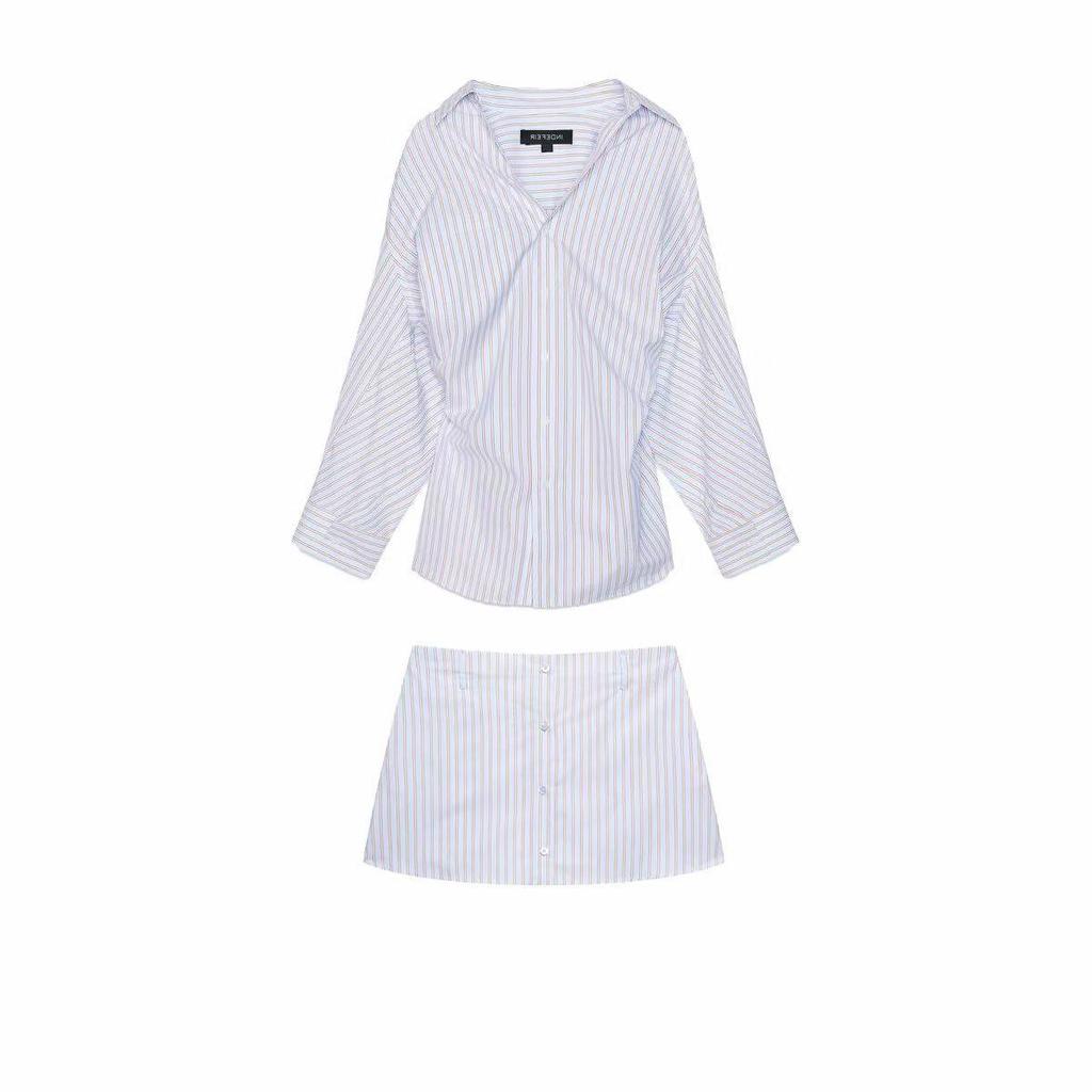 TAOP&ZA Women's Summer Poplin Shirt & Striped Casual Pants Skirt