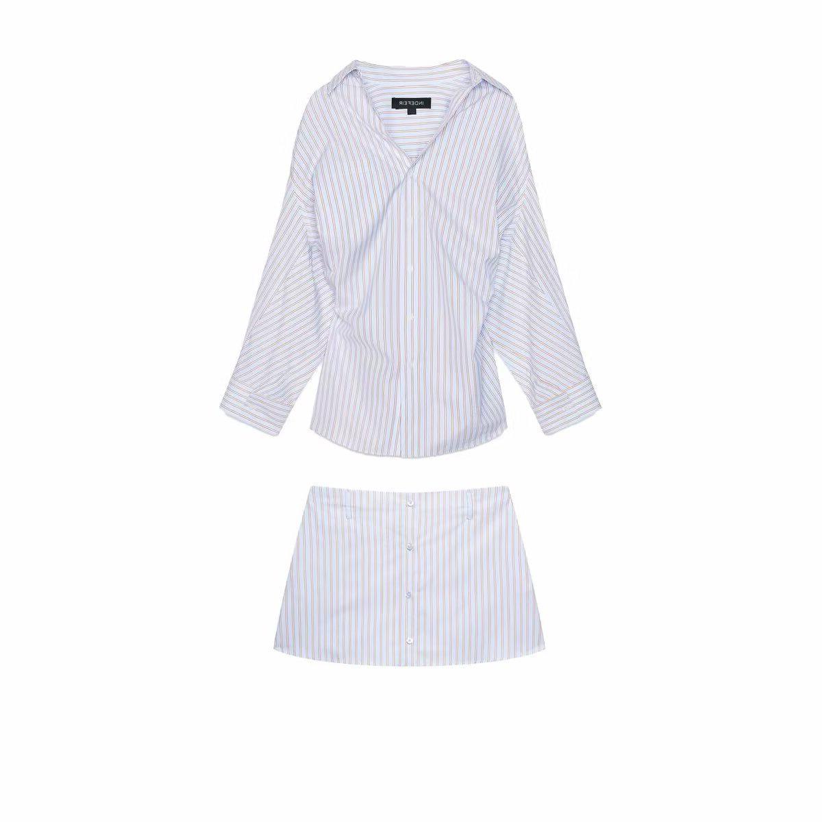 

TAOP&ZA Women s Summer Poplin Shirt & Striped Casual Pants Skirt Extra Small