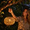 Solar Outdoor Hanging Lantern Handwoven Rattan Design Garden Patio Camping Decorative Light with Solar Powered LED for Ambient Lighting