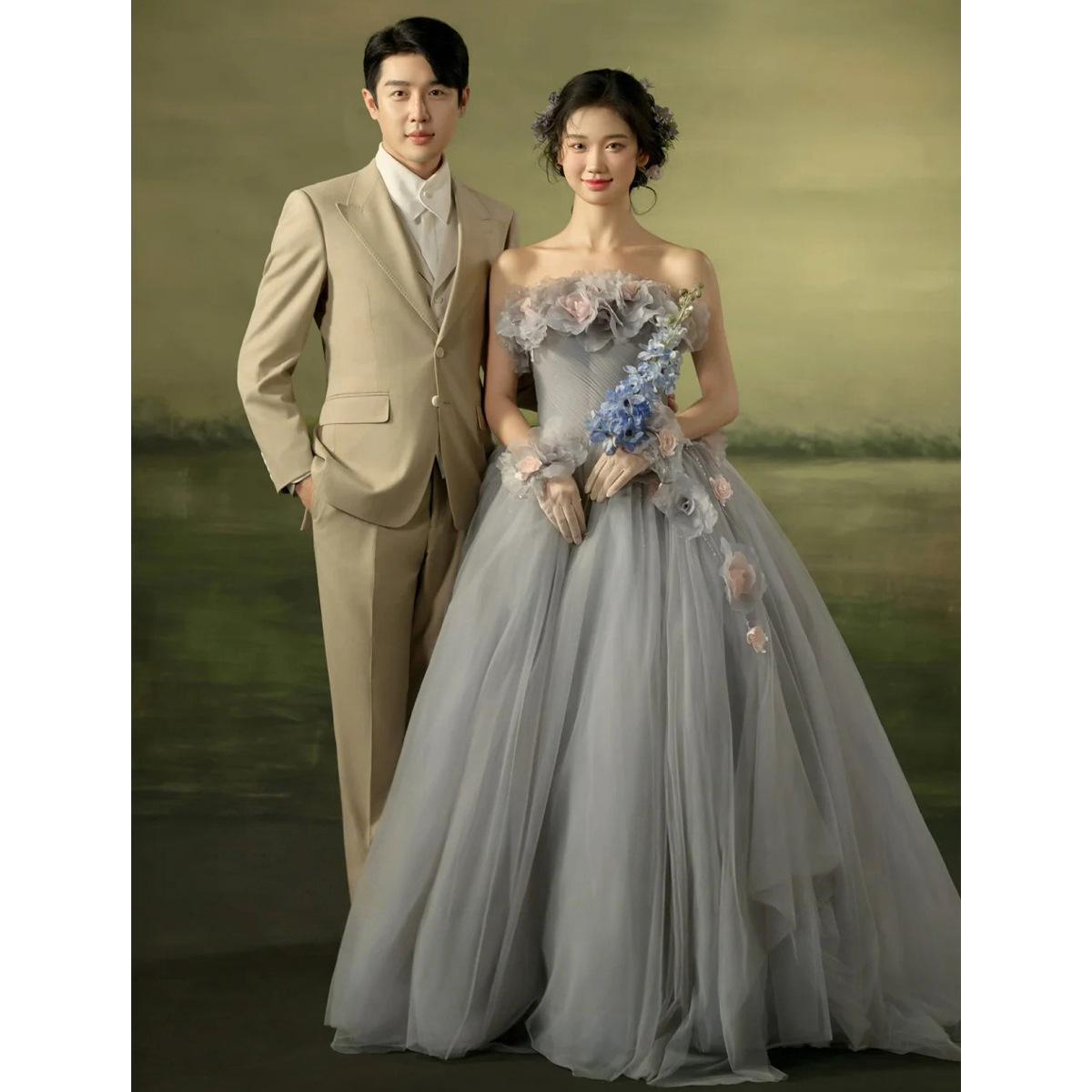 

Свадебное платье 2025 новое легкое свадебное платье Mori цветок пышная юбка цветная пряжа топ-труба дорожное свадебное платье XL