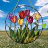 2D Flat Plants Flowers Round Acrylic Decoration Sign, Tulip, Home Decor Plaque Hanging Wall Art Decorative Garden Decoration for Room Door Signs Hangi
