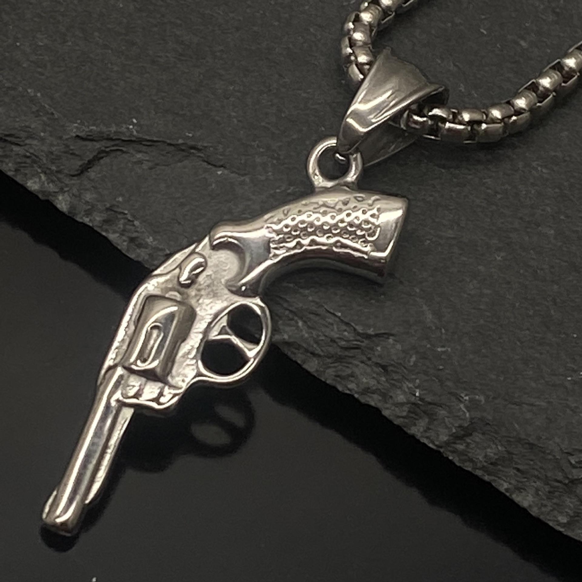 Personalized Gold-Plated Stainless Steel Handgun Necklace - Retro Punk Titanium Steel Pendant for Men