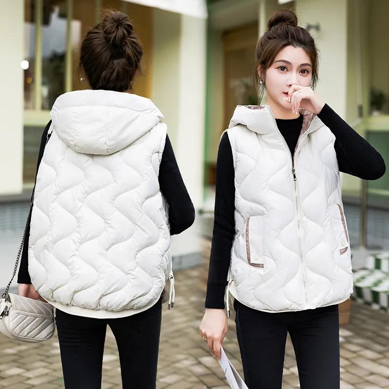 Women Autumn Winter Warm Waistcoat Sleeveless Hooded Coat Outerwear Casual Puffer Vest Student Jacket