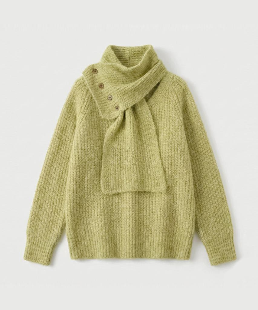 Keulleiseu Button Scarf V-Neck Knit_Beige