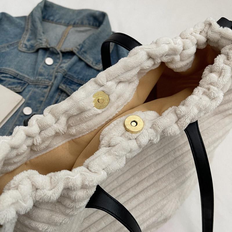 Corduroy Bag Women's Drawstring Shoulder Bag Commuter Tote Bag